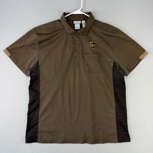 UPS Employee Polo Shirt Mens XL Brown Short Sleeve WearGuard Performance Stretch